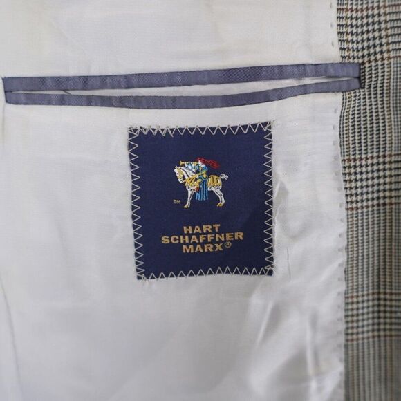 Hart Schaffner Marx Wool Black Tan Glen Plaid Blazer 38R 2 Button W/ Orange Brow - Picture 8 of 14